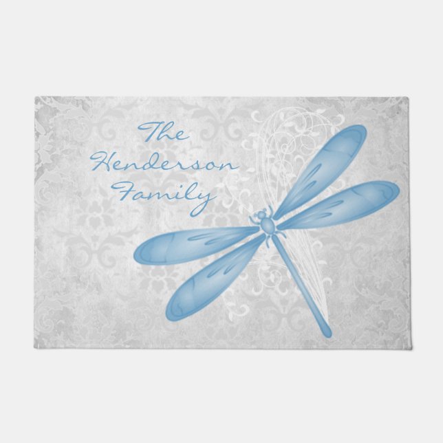 Blue Dragonfly Personalised Doormat (Front)