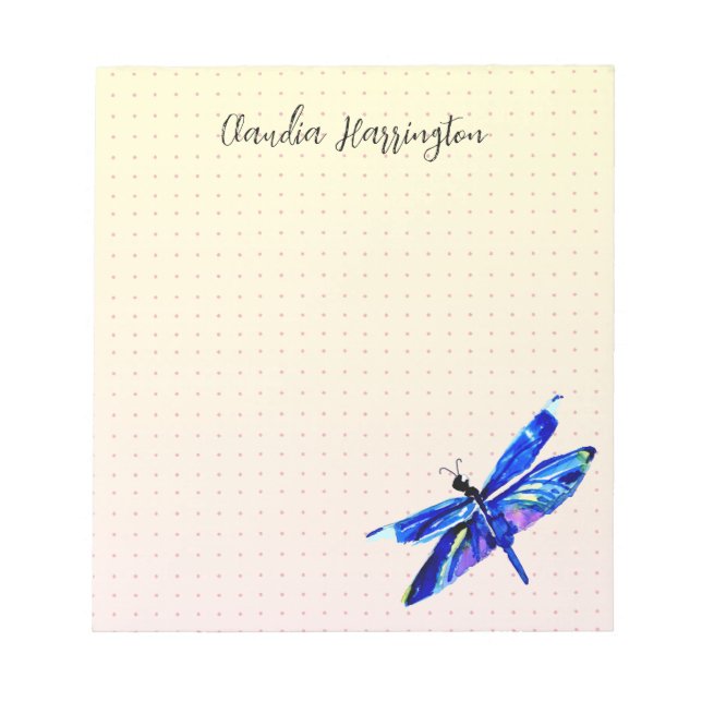 Blue Dragonfly Personalised Hand-Drawn Pastel Dots Notepad (Front)
