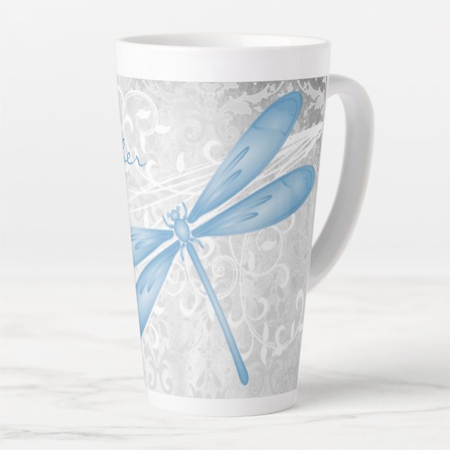 Blue Dragonfly Personalised Latte Mug (Right Angle)