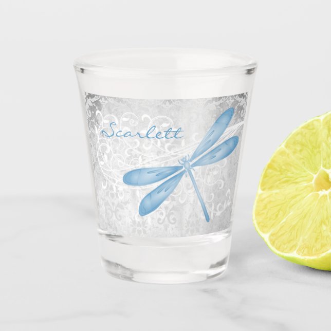 Blue Dragonfly Personalised Shot Glass (Front)