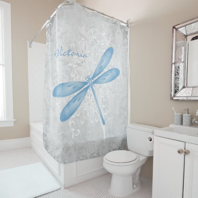 Blue Dragonfly Personalised Shower Curtain (In Situ)