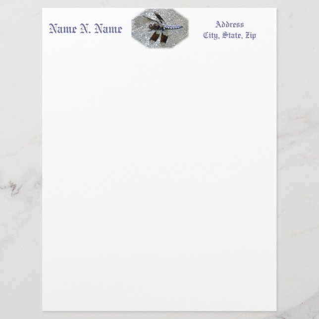 Blue Dragonfly Personalized Letterhead (Front)