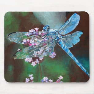 Blue Dragonfly Resting On Wild Garlic Mouse Mat