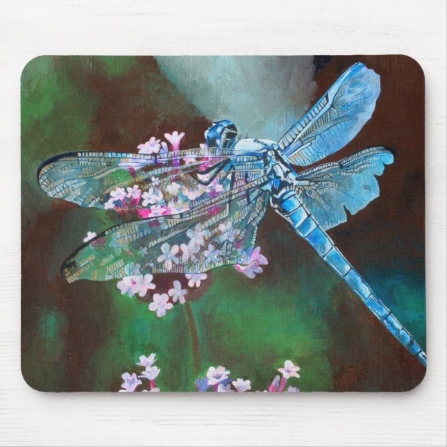 Blue Dragonfly Resting On Wild Garlic Mouse Mat (Front)