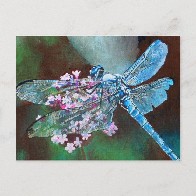 Blue Dragonfly Resting On Wild Garlic Postcard (Front)