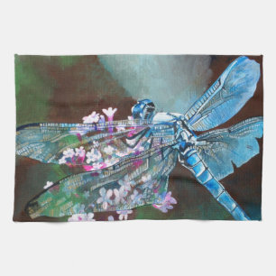 Blue Dragonfly Resting On Wild Garlic Tea Towel