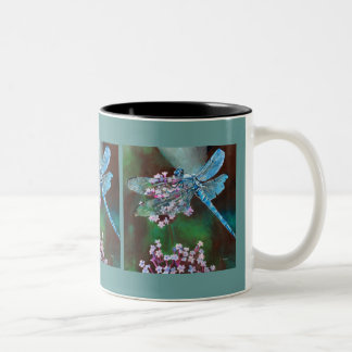 Blue Dragonfly Resting On Wild Garlic Two-Tone Coffee Mug