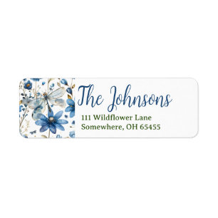 Blue Dragonfly Return Address Labels Floral