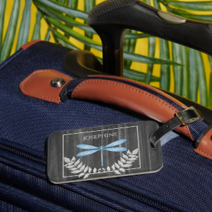 Blue Dragonfly Rustic Luggage Tag