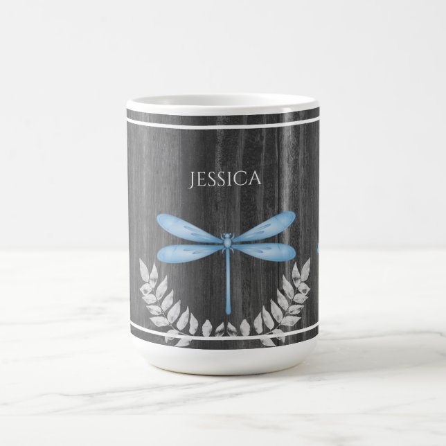 Blue Dragonfly Rustic Personalised Coffee Mug (Center)