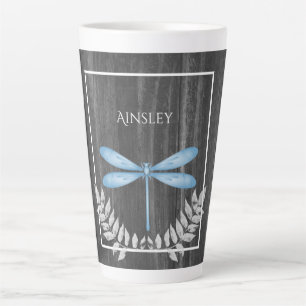 Blue Dragonfly Rustic Personalised Latte Mug