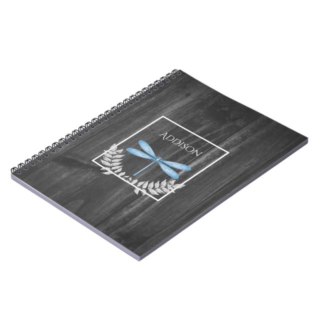 Blue Dragonfly Rustic Personalised Notebook (Left Side)
