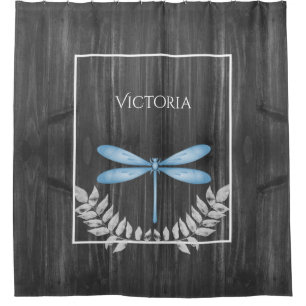 Blue Dragonfly Rustic Personalised  Shower Curtain