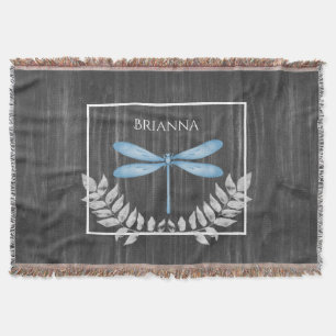 Blue Dragonfly Rustic Personalised  Throw Blanket