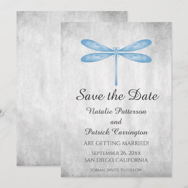 Blue Dragonfly Save the Date Invite (Front/Back)