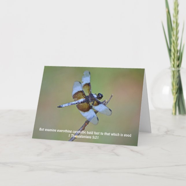 Blue Dragonfly Scripture Card 1 Thessalonians 5:21 (Front)