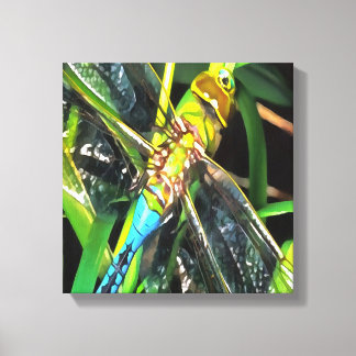 Blue Dragonfly Shimmering Wings Painting Canvas Print