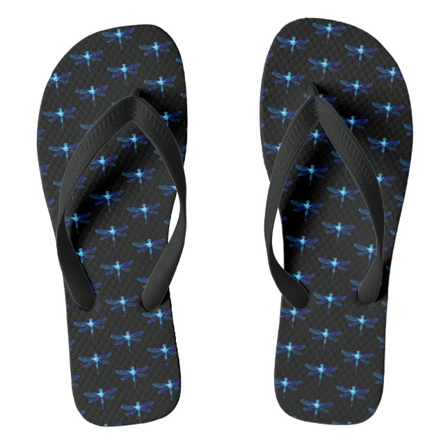 Blue Dragonfly Thick Strap Flip Flops (Footbed)