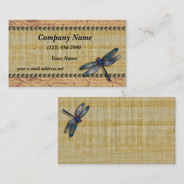 Blue Dragonfly Vintage Papyrus Business Card (Front/Back)