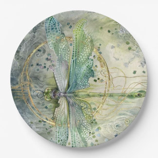 Blue Dragonfly Watercolor Paper Plate