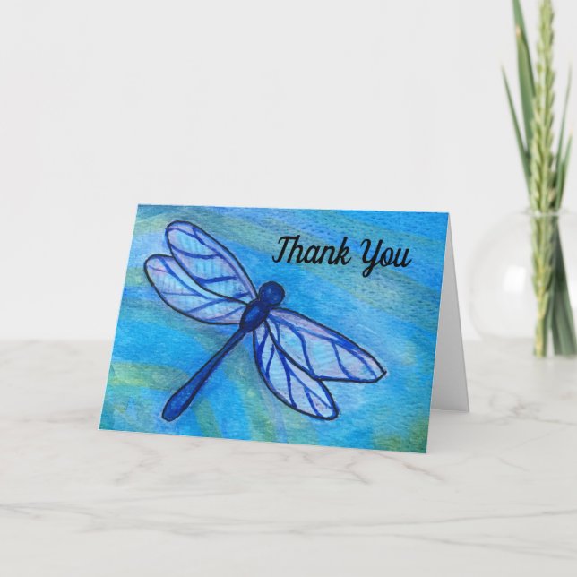 Blue Dragonfly Watercolor Thank You Card (Front)