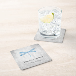 Blue Dragonfly Wedding Paper Coasters