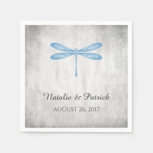 Blue Dragonfly Wedding Paper Napkins (Front)