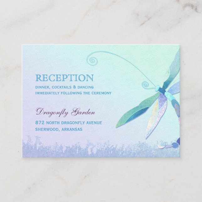 Blue Dragonfly Wedding Reception Enclosure Card (Front)