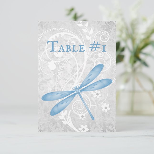 Blue Dragonfly Wedding Reception Table Card (Standing Front)