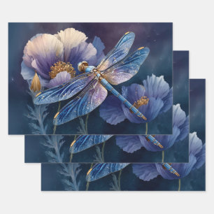 Blue Dragonfly with Golden Wings Decoupage Wrapping Paper Sheet