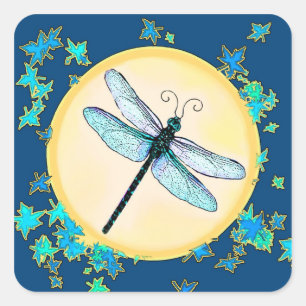 Blue Dragonfly with Leaves Stickers