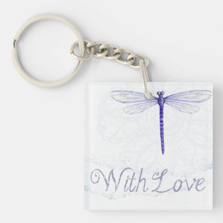 Blue Dragonfly With Love Acrylic Keychain