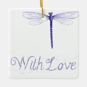 Blue Dragonfly With Love Ornament