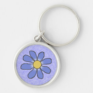 Blue Drawn Flower Key Ring