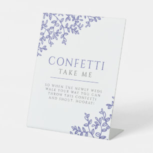 blue drawn leaf wedding confetti sign