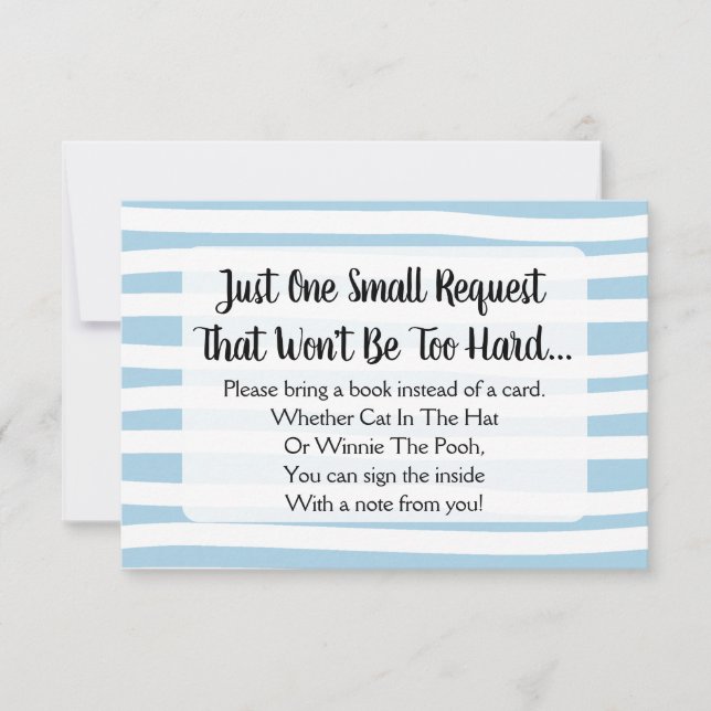 Blue Drawn Stripe Baby Shower Bring A Book Card (Front)