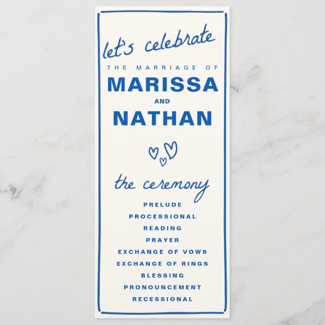 Blue Drawn Together Wedding Program Programme (Front)