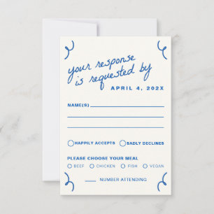 Blue Drawn Together Wedding RSVP Card