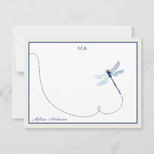Blue Dreagonfly in Flight Monogram Name Card