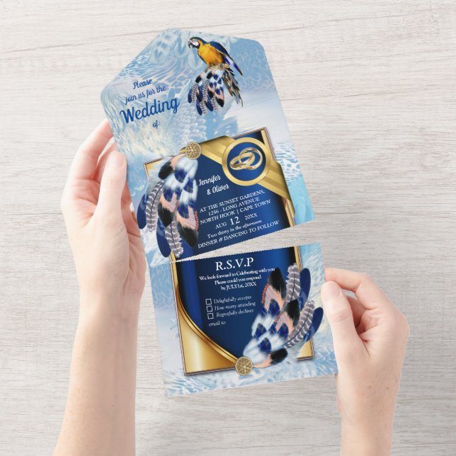 Blue Dream Catcher All in One Wedding Invite (Tearaway)