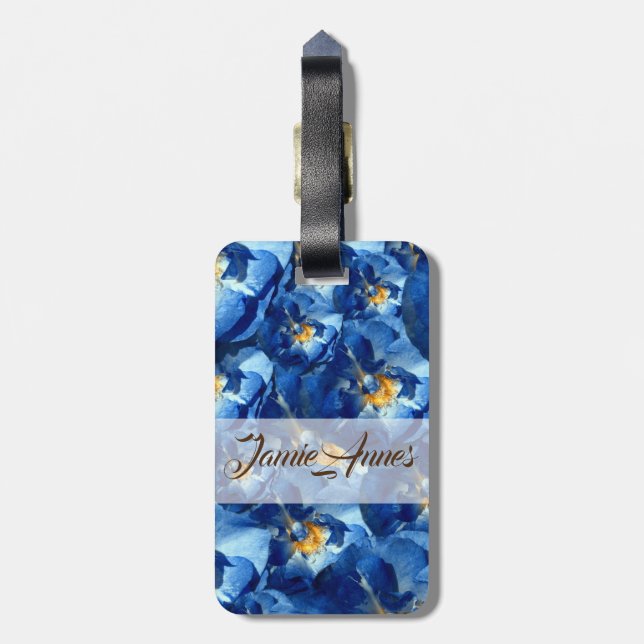 Blue dream, Roses Floral Custom Luggage Tag (Back Vertical)