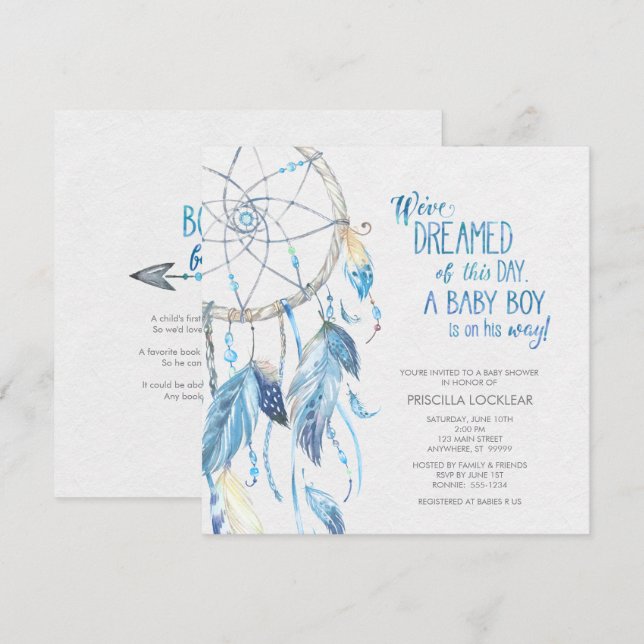 Blue Dreamcatcher Baby Shower Invitation (Front/Back)