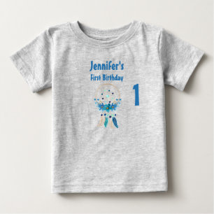 Blue Dreamcatcher Stylish Boho Design Birthday Baby T-Shirt