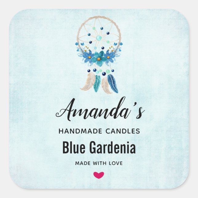 Blue Dreamcatcher Stylish Boho Design Candle Square Sticker (Front)