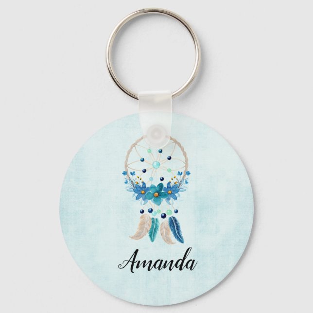 Blue Dreamcatcher Stylish Boho Design Key Ring (Front)