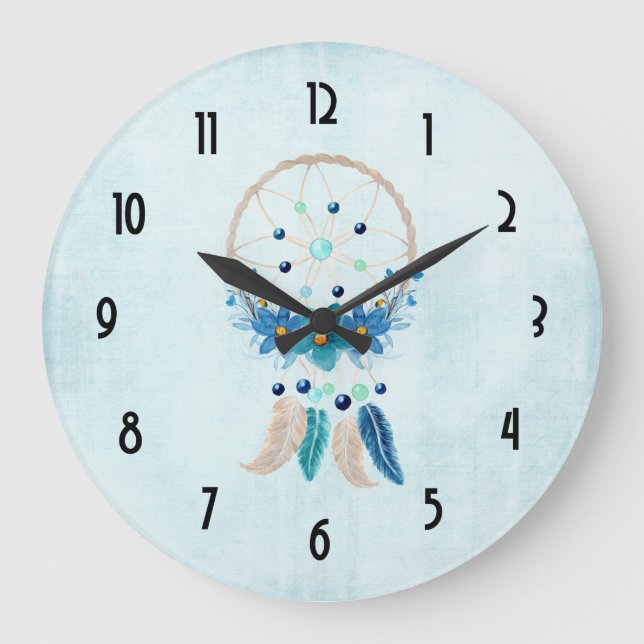 Blue Dreamcatcher Stylish Boho Design Large Clock (Front)