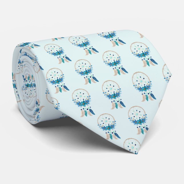 Blue Dreamcatcher Stylish Boho Design Tie (Rolled)