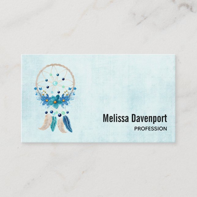 Blue Dreamcatcher Stylish Boho Style Business Card (Front)