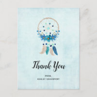 Blue Dreamcatcher with Feathers Boho Thank You