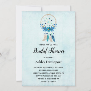 Blue Dreamcatcher with Flowers & Feathers Bridal Invitation